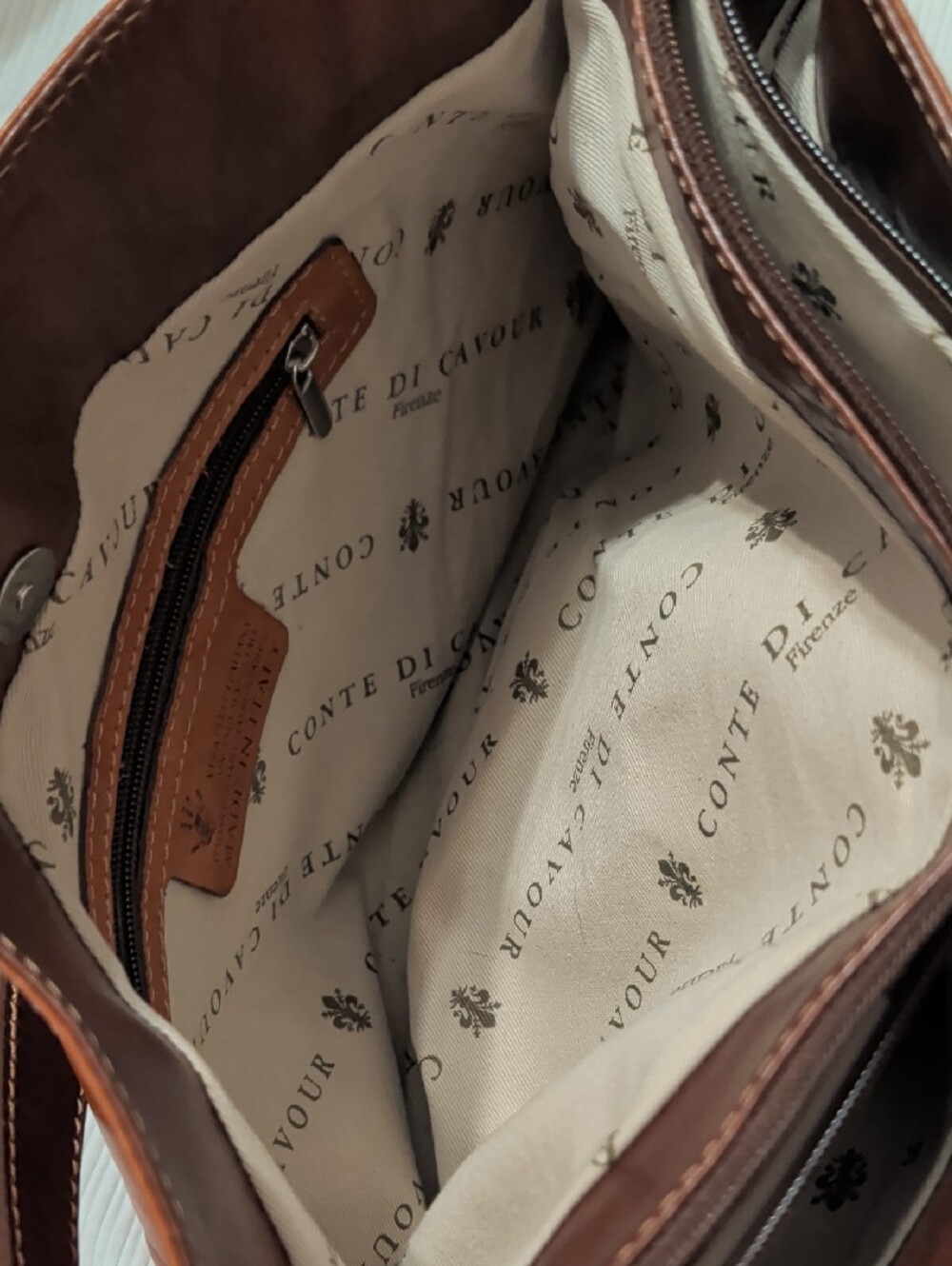 Conte Di Cavour Leather Shoulder Bag in Cognac Orangey Brown - Picture 10 of 15